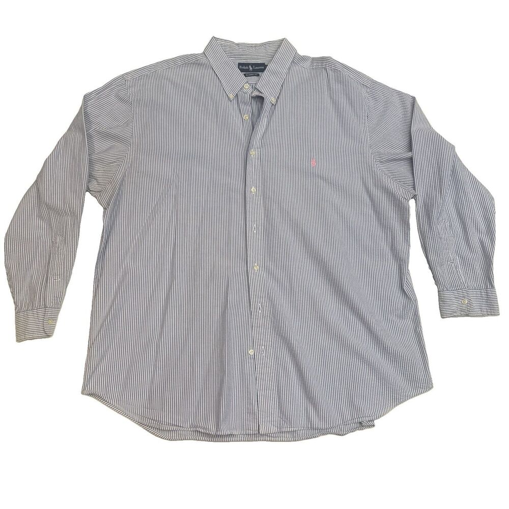 Ralph Lauren Shirt Mens 2XL Blue Classic Fit Button Down Stripe Long Sleeve